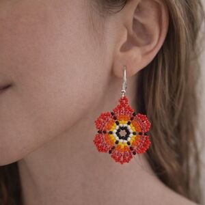 Handcrafted Red and Yellow Beaded Earrings